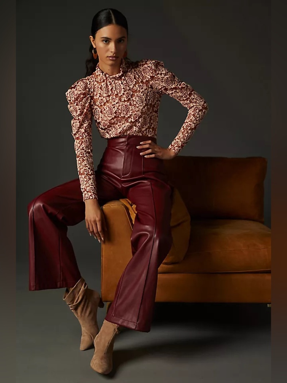 Anthropologie 7 for all Mankind Vegan Leather Merlot Oxblood Flare Pant NWT